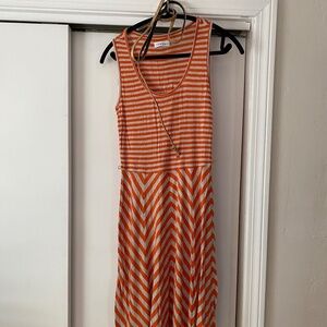 Calvin Klein orange belted chevron dress, size 4